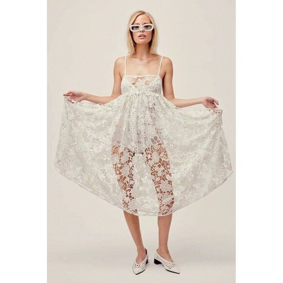 NWT FOR LOVE & LEMONS CROCHET EYELET LACE  SUNDAE MIDI BODYSUIT DRESS - Picture 1 of 9